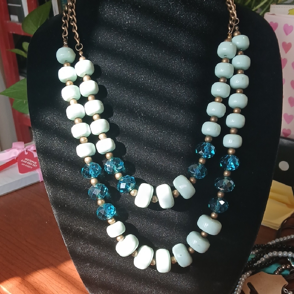 Elegant Blue and White Beaded Necklace